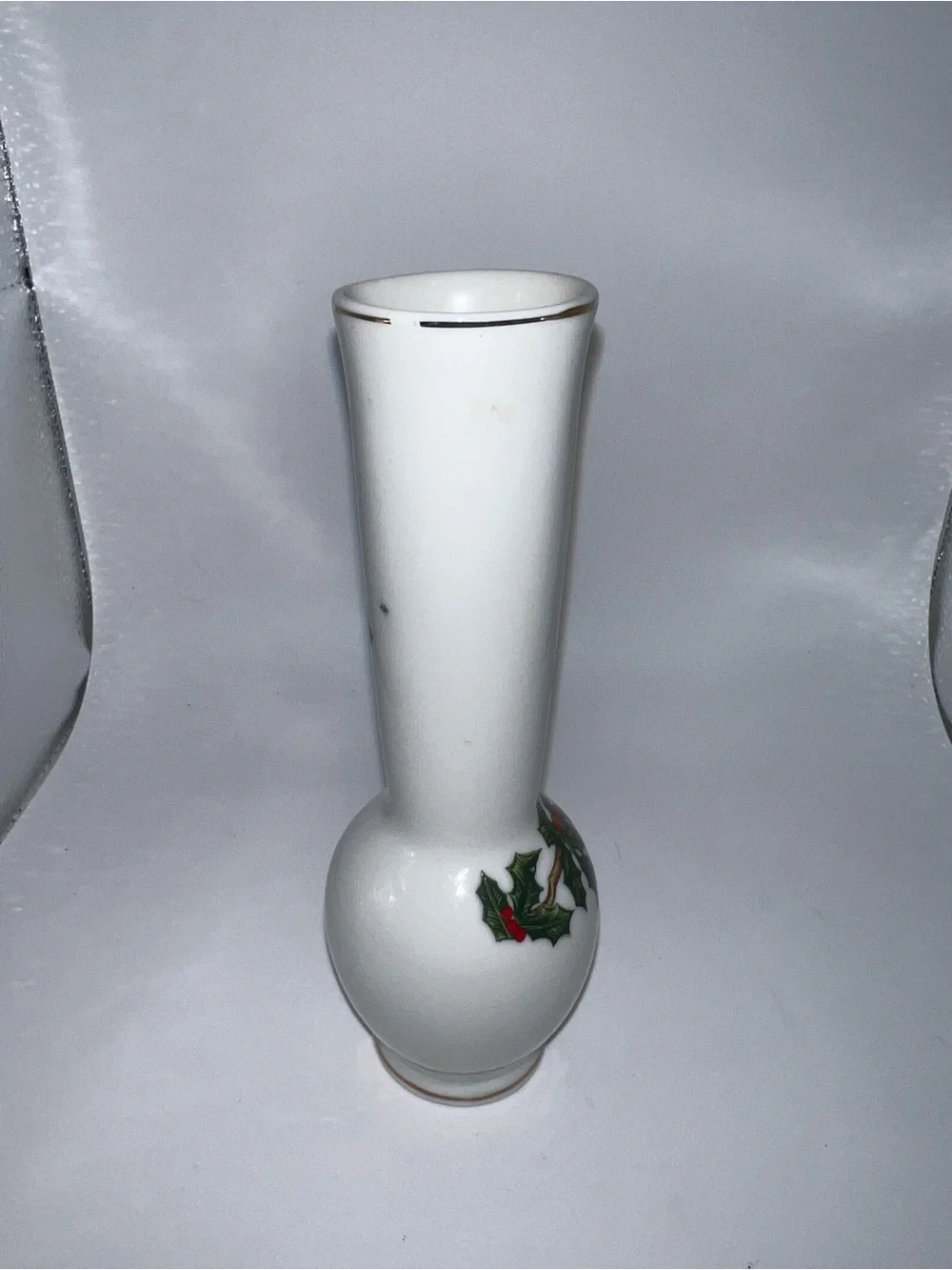White Porcelain Cardinal Bud Vase with Red Cardinal Accent